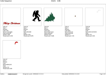 Machine Embroidery files, Hairy Christmas, Bigfoot Santa Claus with Christmas tree, Big Foot, Yeti, Sasquatch PES, xxx, hus & more