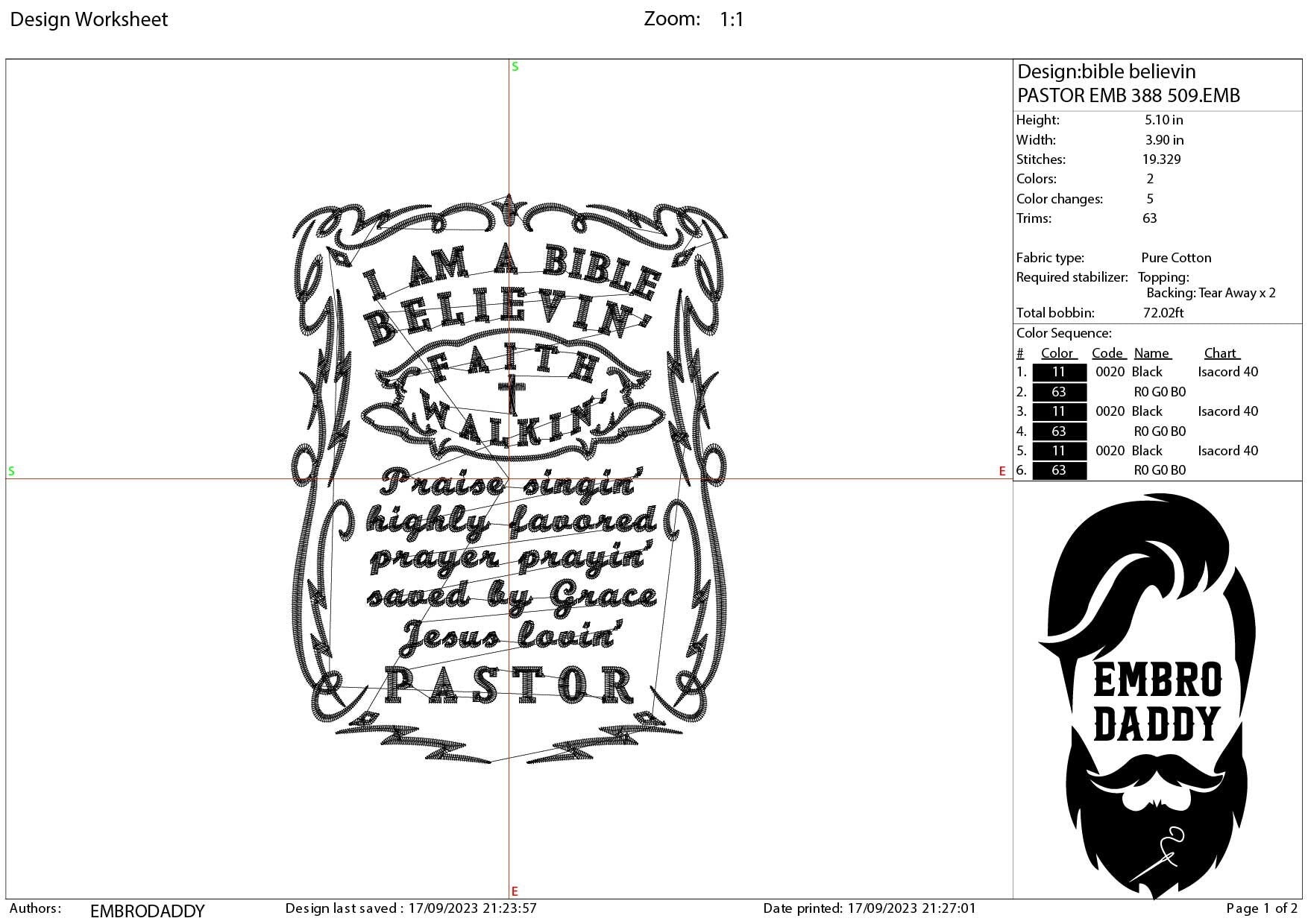 Machine Embroidery files, I am a Bible Believin' Christian Pastor, PES, DST, xxx, hus & more