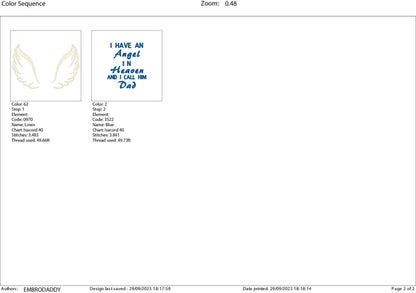 Machine Embroidery files, I have an Angel in Heaven and I call him dad, PES, dst, vip, xxx, hus & more