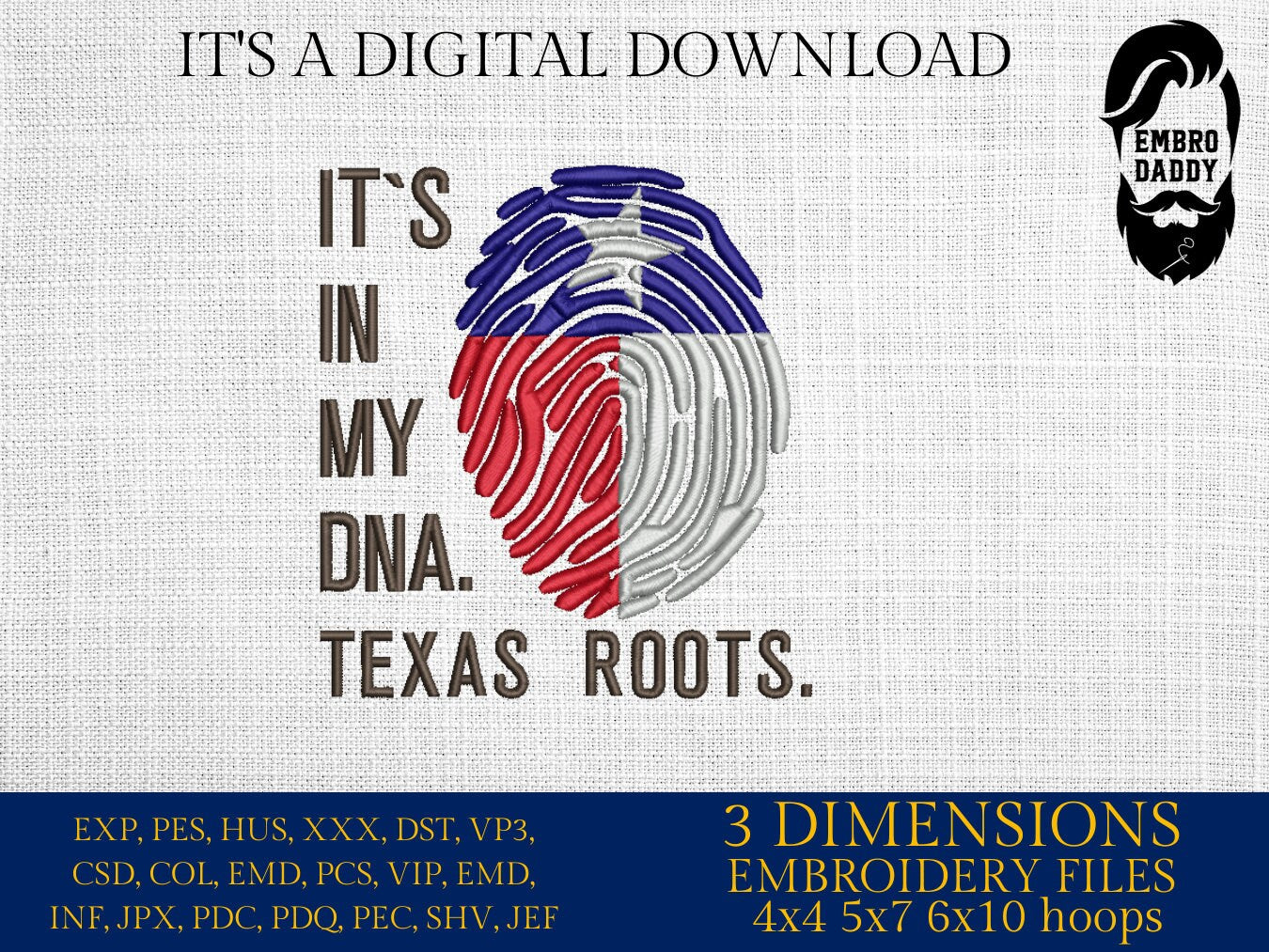 Machine Embroidery files, It's in my DNA Texas Roots, PES, DST, xxx, hus & more, Family reunion
