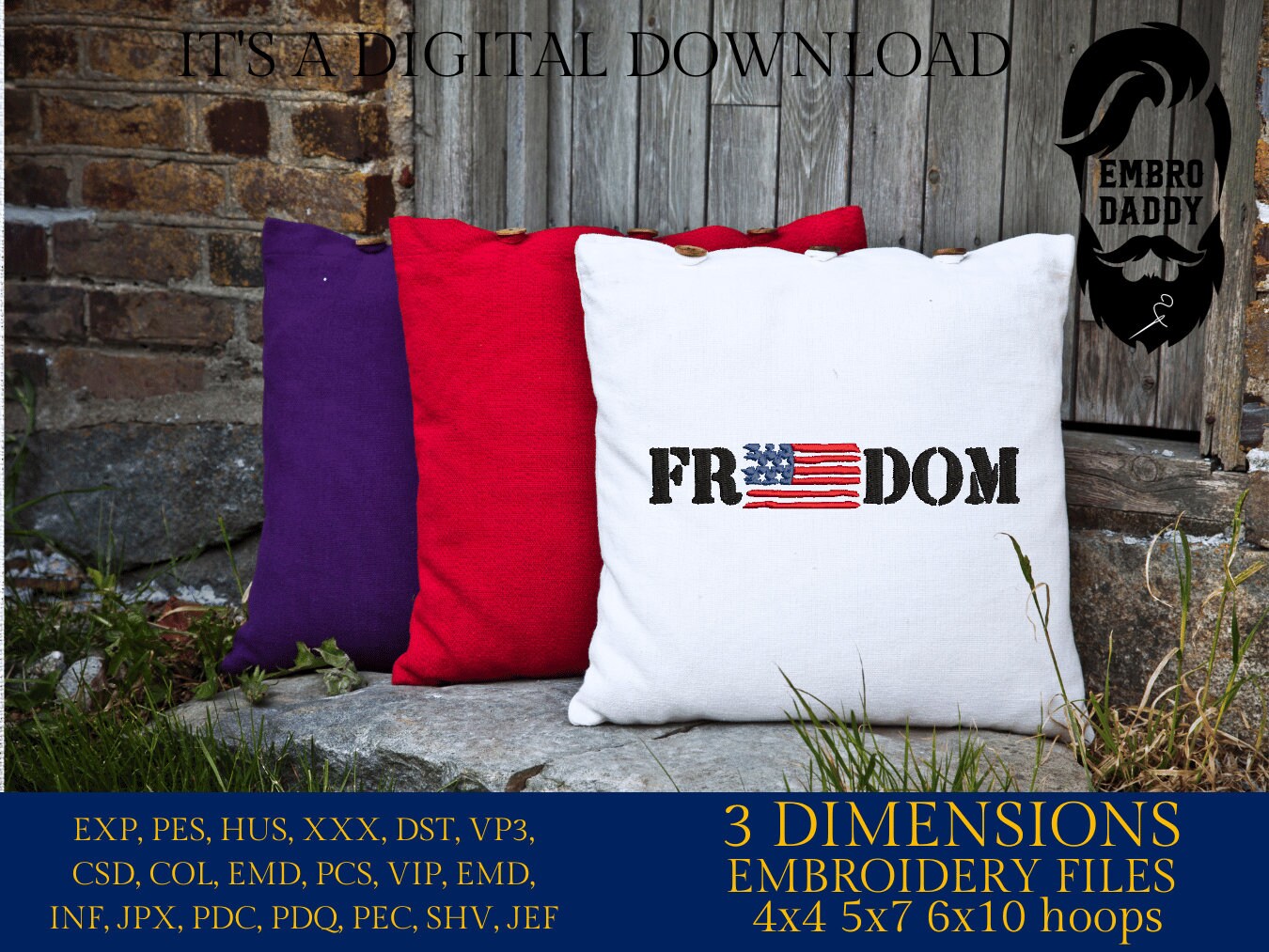 Machine Embroidery files, Freedom, USA flag, DST, PES, xxx, hus & more