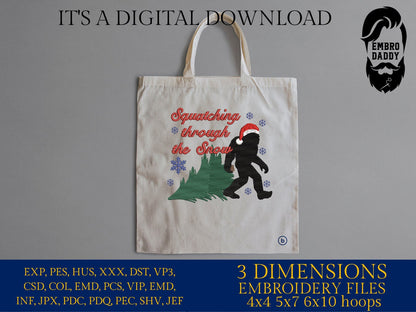 Machine Embroidery files, Squatching trough the snow, Big Foot, Yeti, Sasquatch PES, xxx, hus & more
