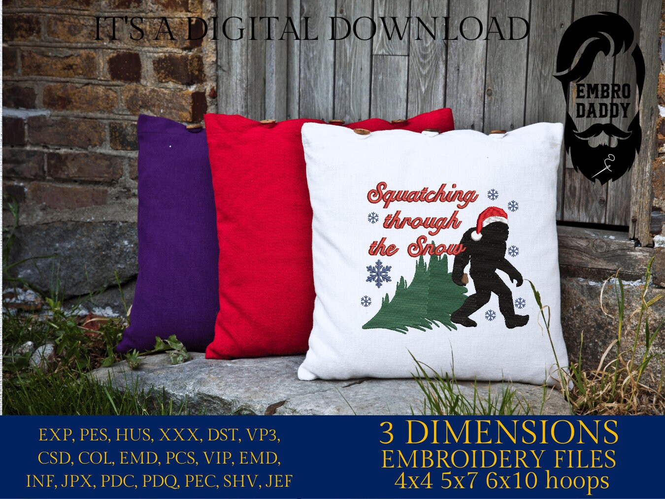 Machine Embroidery files, Squatching trough the snow, Big Foot, Yeti, Sasquatch PES, xxx, hus & more