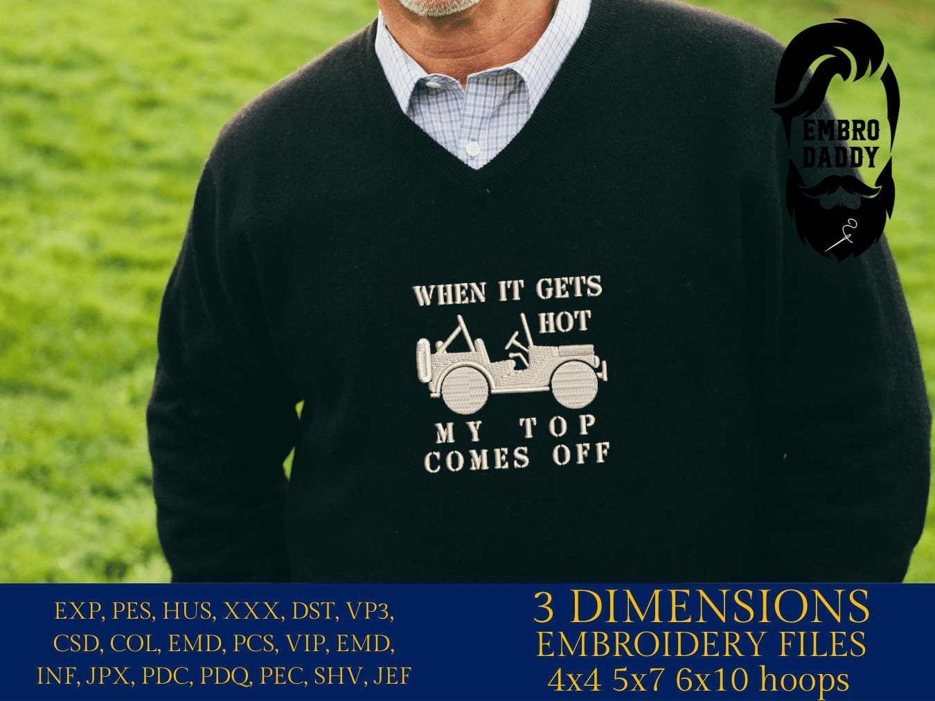 Machine Embroidery files, gets hot, top comes off, Off road car, PES, xxx, dst, hus & more