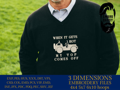 Machine Embroidery files, gets hot, top comes off, Off road car, PES, xxx, dst, hus & more