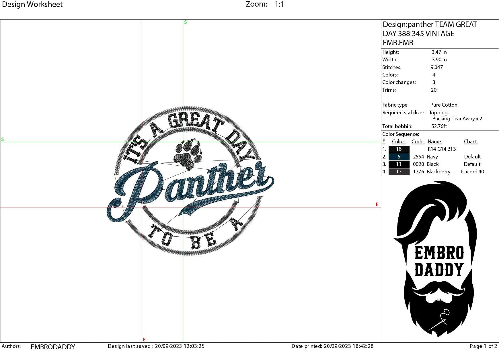 Machine Embroidery files, It's a Great Day To Be a Panther, PES, xxx, hus & more, fan embroidery files