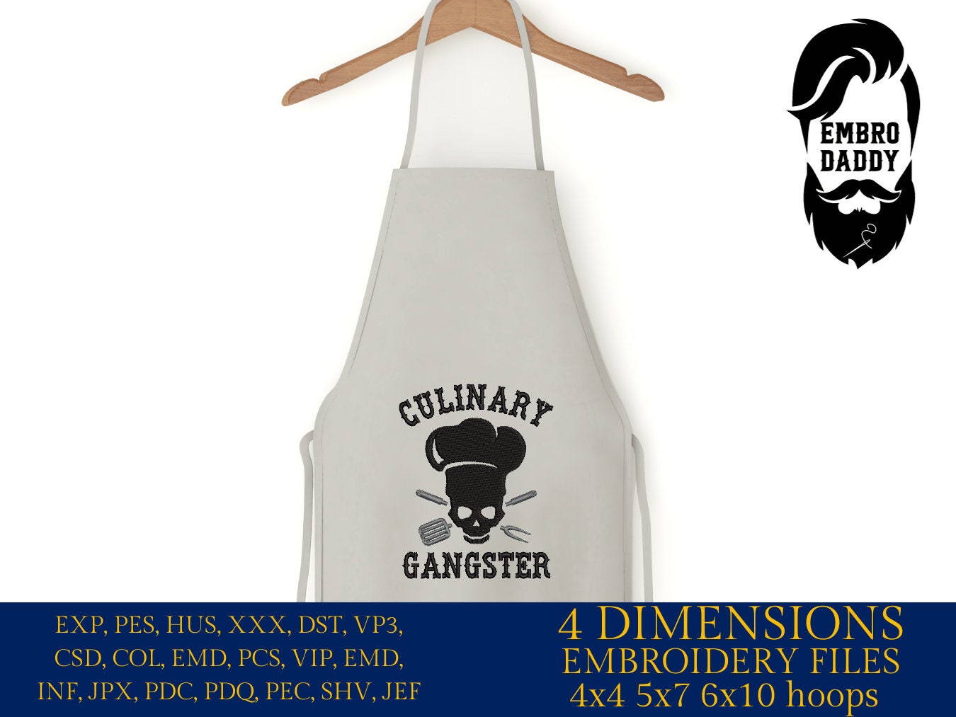 Machine Embroidery files, culinary skull chef, PES, xxx, hus & more