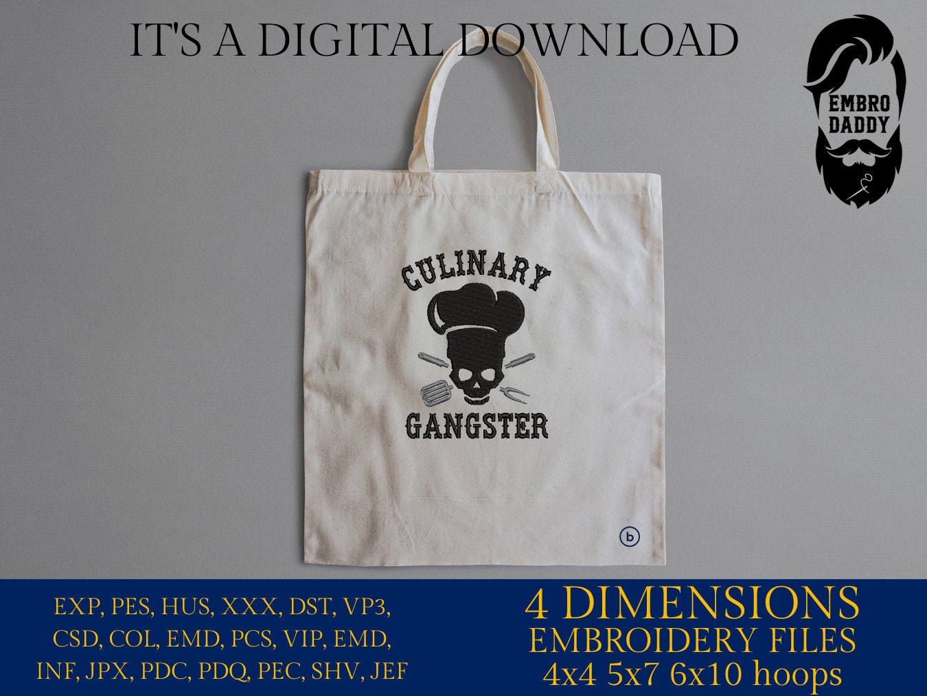 Machine Embroidery files, culinary skull chef, PES, xxx, hus & more