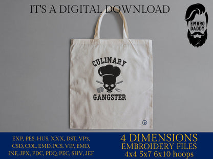 Machine Embroidery files, culinary skull chef, PES, xxx, hus & more