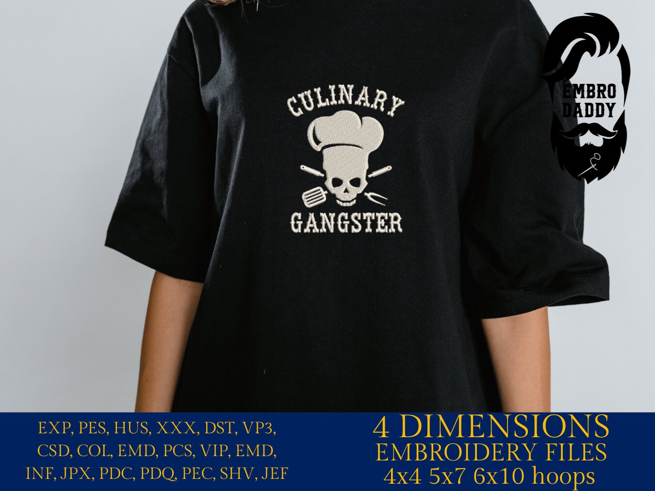 Machine Embroidery files, culinary skull chef, PES, xxx, hus & more