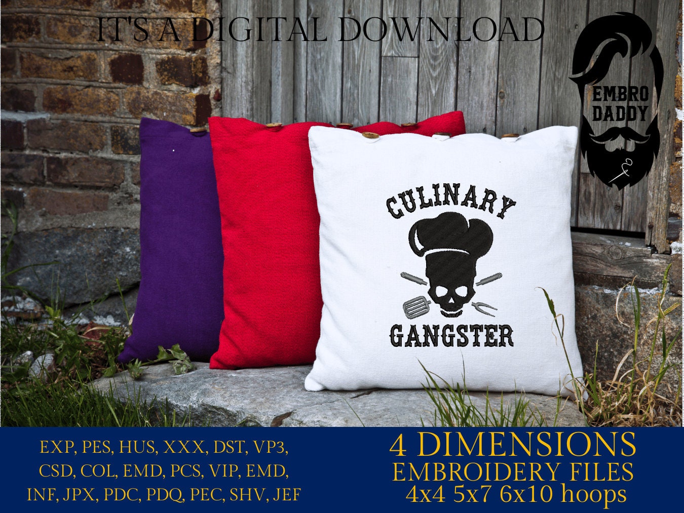 Machine Embroidery files, culinary skull chef, PES, xxx, hus & more