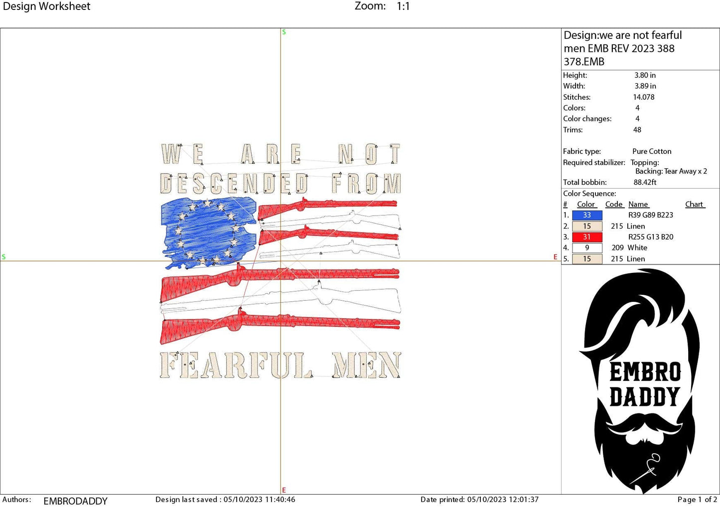 Machine Embroidery files, Betsy Ross Flag, we are not descended from fearful men, dst, PES, xxx, hus & more