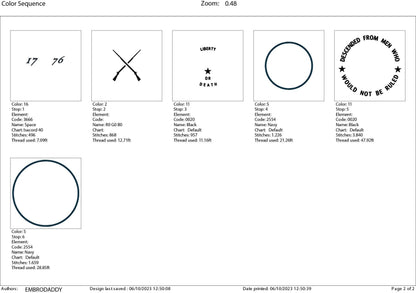 Machine Embroidery files, Liberty or death 1776, DST, PES, xxx hus & more,