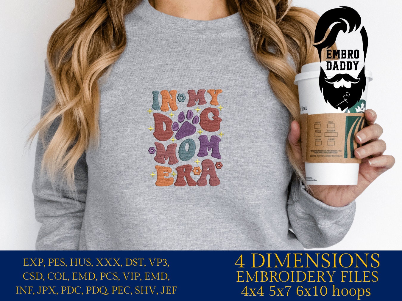 Machine embroidery files, In my dog mom era, Embroidery Pattern File in PES, DST, hus & more