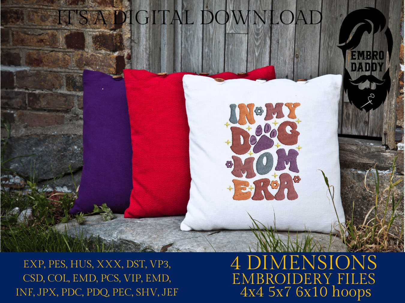 Machine embroidery files, In my dog mom era, Embroidery Pattern File in PES, DST, hus & more