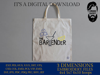 Machine Embroidery files, the bartender, DST, PES, xxx, hus & more