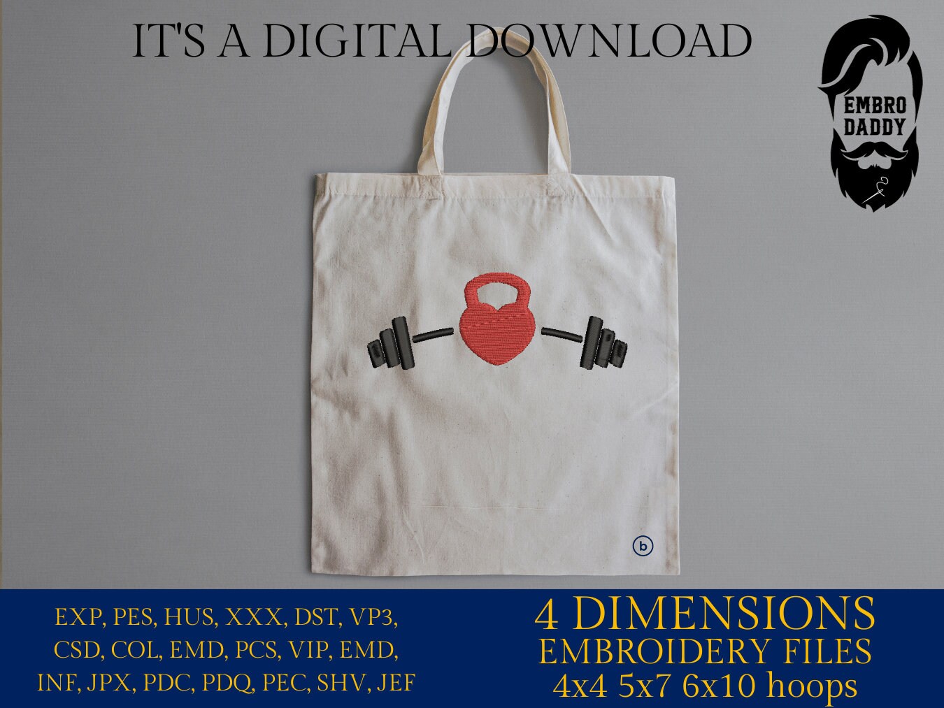 Machine Embroidery files, Barbell, Kettlebell , heart, gym, dst ,PES, xxx, hus & more
