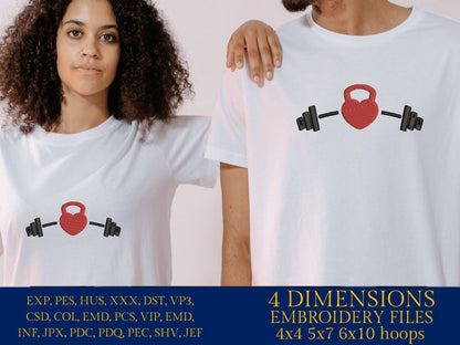 Machine Embroidery files, Barbell, Kettlebell , heart, gym, dst ,PES, xxx, hus & more