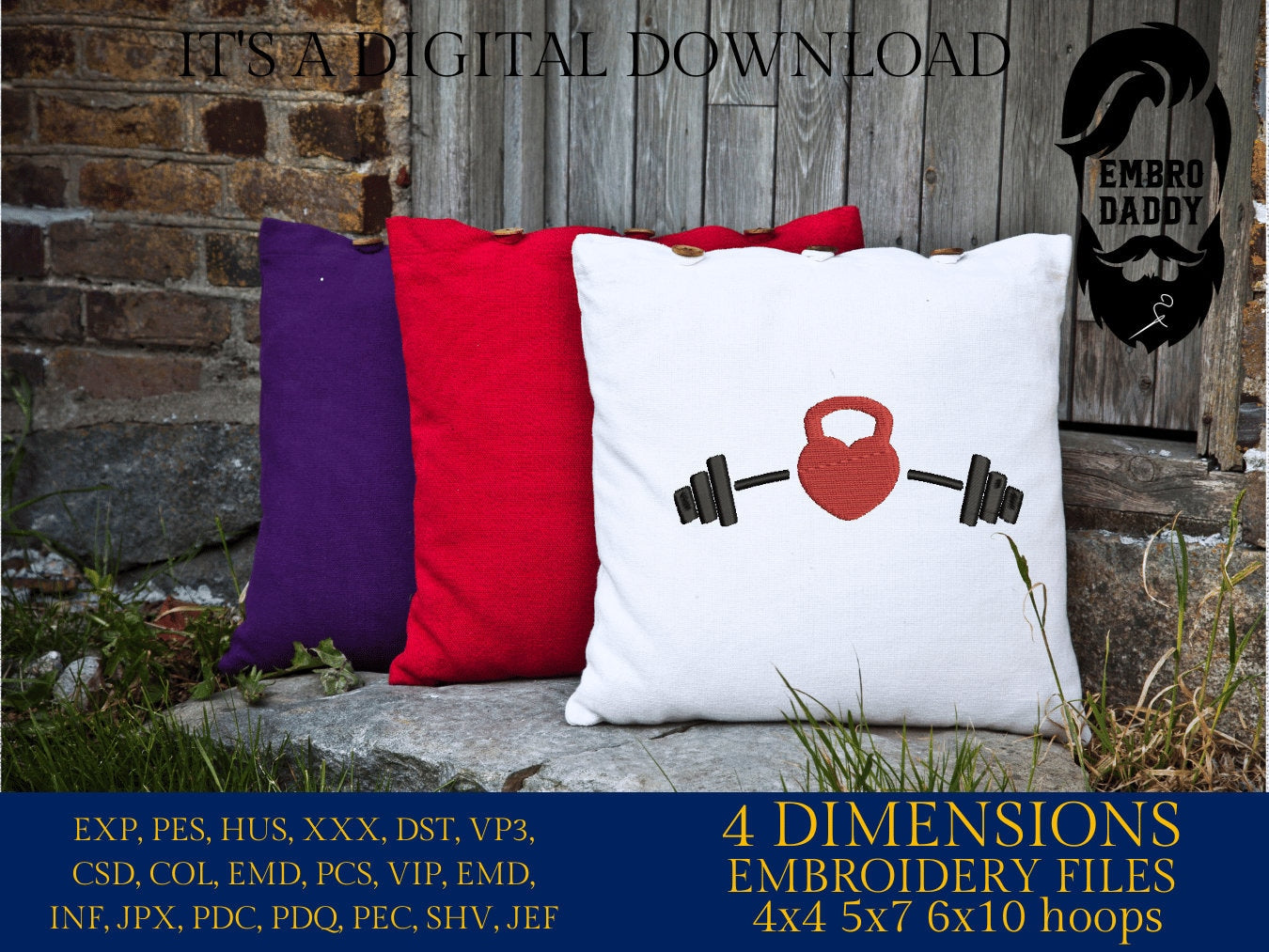 Machine Embroidery files, Barbell, Kettlebell , heart, gym, dst ,PES, xxx, hus & more