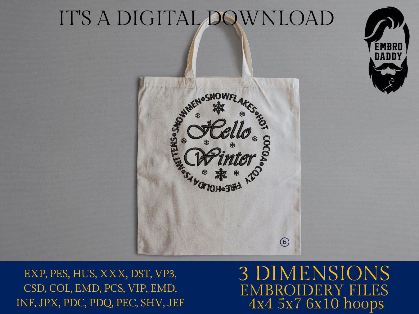 Machine Embroidery files, Hello Winter, PES, DST, xxx, hus and more