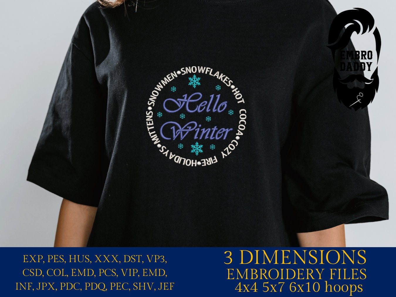 Machine Embroidery files, Hello Winter, PES, DST, xxx, hus and more