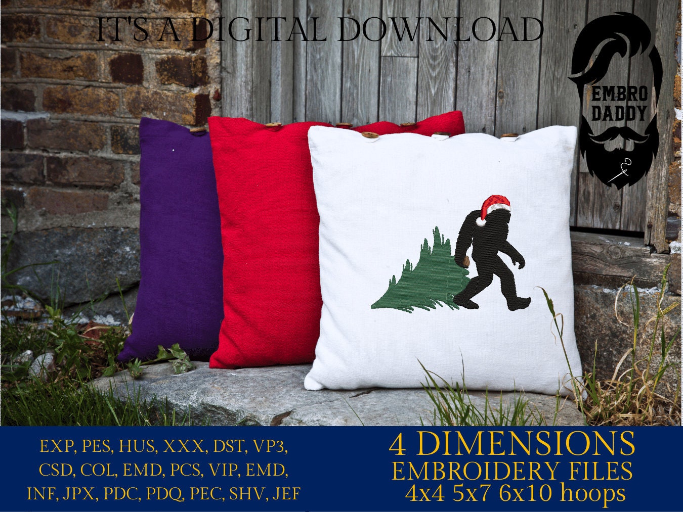 Machine Embroidery files, Bigfoot Santa Claus with Christmas tree, Bigfoot pes, Big Foot, Yeti, Sasquatch PES, xxx, hus & more