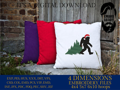 Machine Embroidery files, Bigfoot Santa Claus with Christmas tree, Bigfoot pes, Big Foot, Yeti, Sasquatch PES, xxx, hus & more