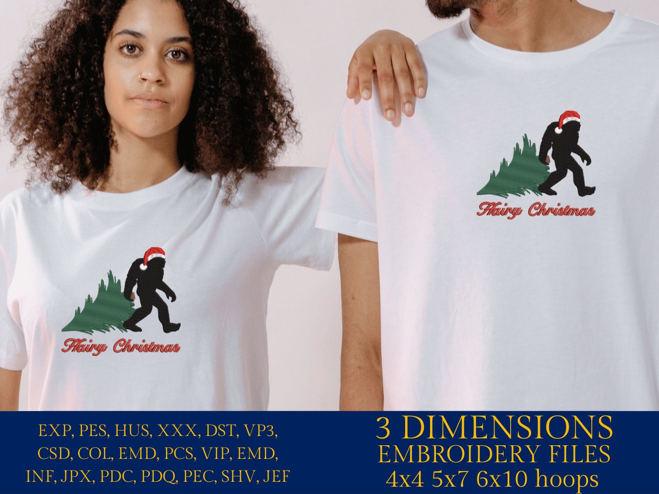 Machine Embroidery files, Hairy Christmas, Bigfoot Santa Claus with Christmas tree, Big Foot, Yeti, Sasquatch PES, xxx, hus & more