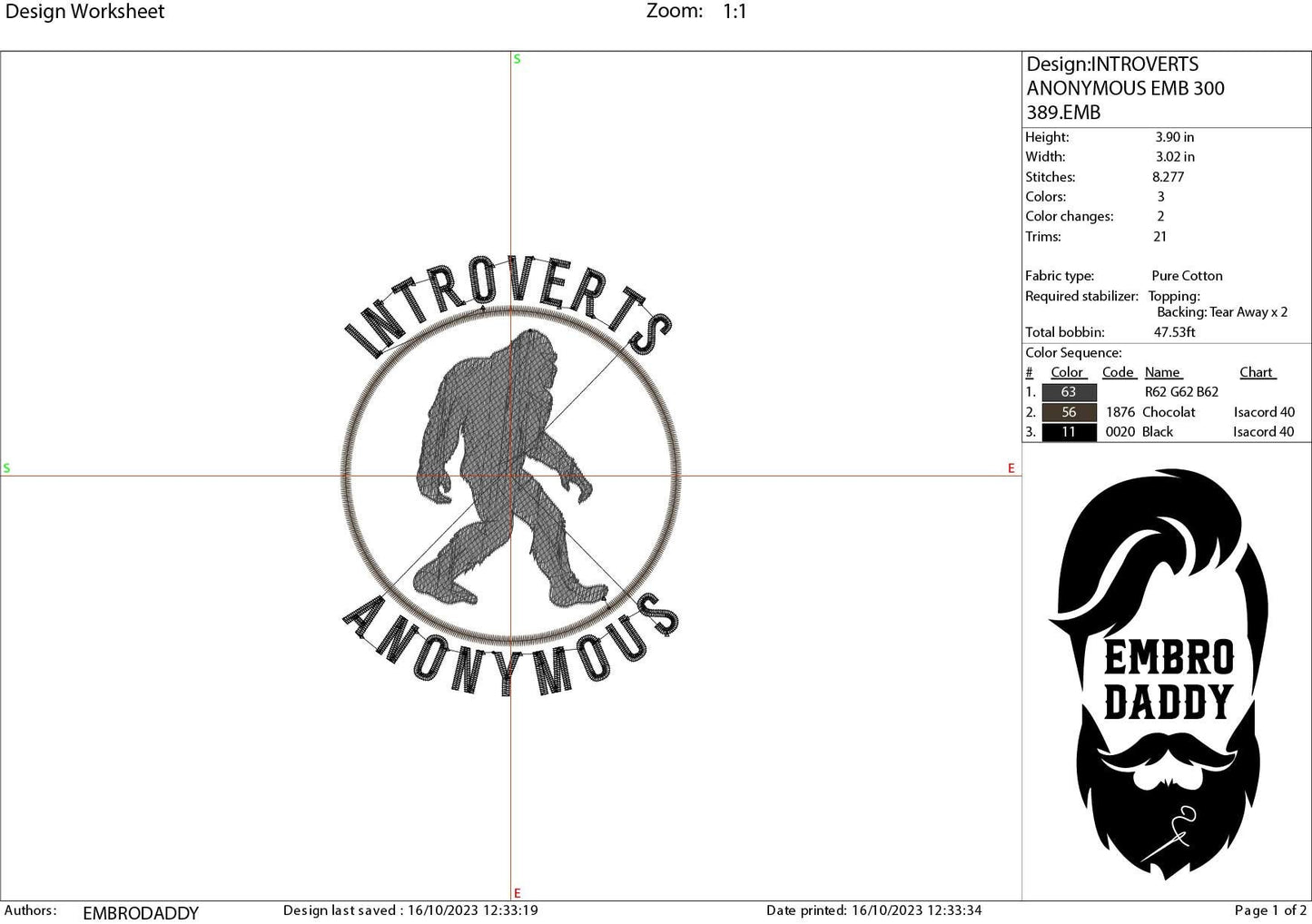 Machine Embroidery files, Introverts anonymous, Big Foot, Yeti, Sasquatch, PES, dst, xxx, hus & more