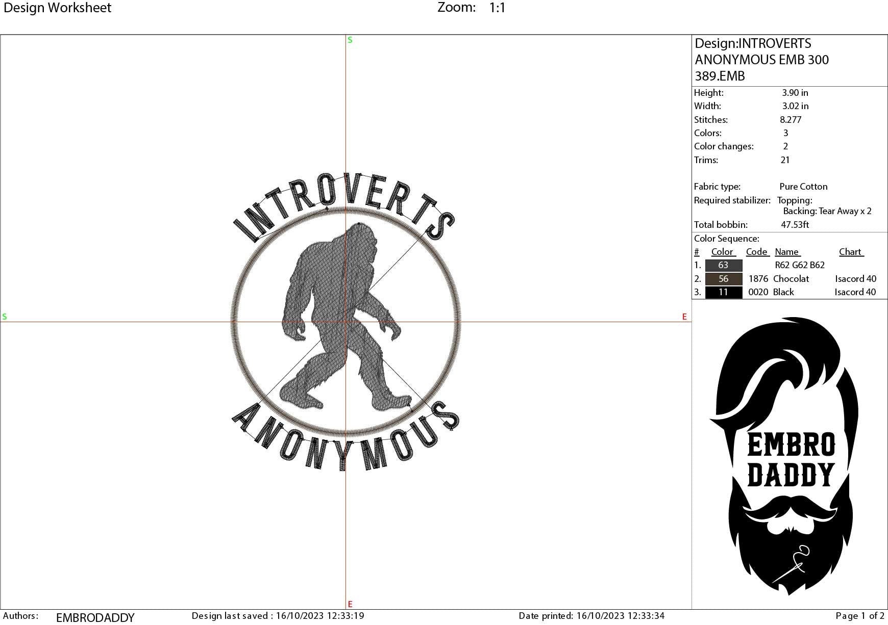 Machine Embroidery files, Introverts anonymous, Big Foot, Yeti, Sasquatch, PES, dst, xxx, hus & more