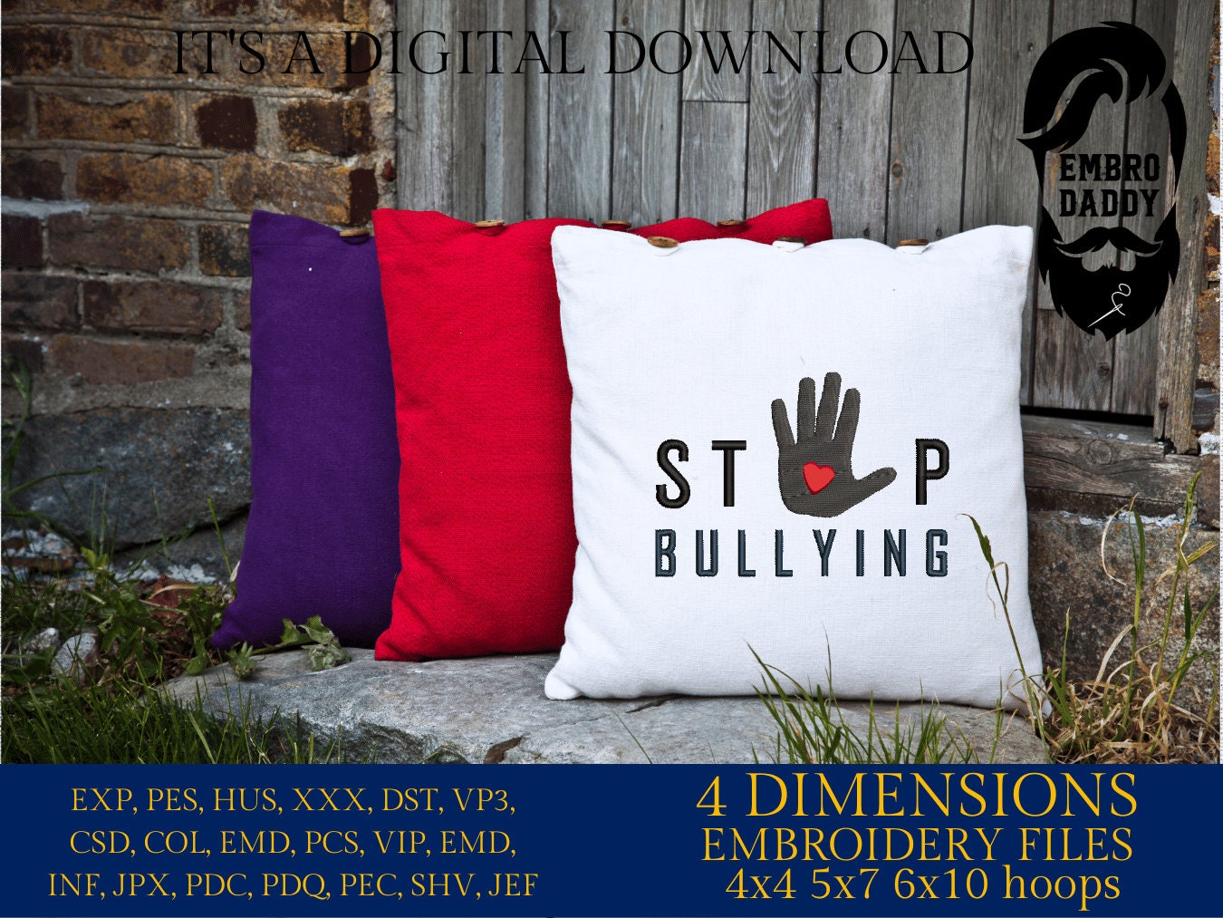 Machine Embroidery files, stop bullying, PES, DST, xxx, hus & more