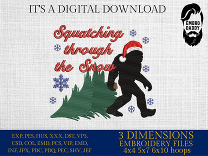 Machine Embroidery files, Squatching trough the snow, Big Foot, Yeti, Sasquatch PES, xxx, hus & more