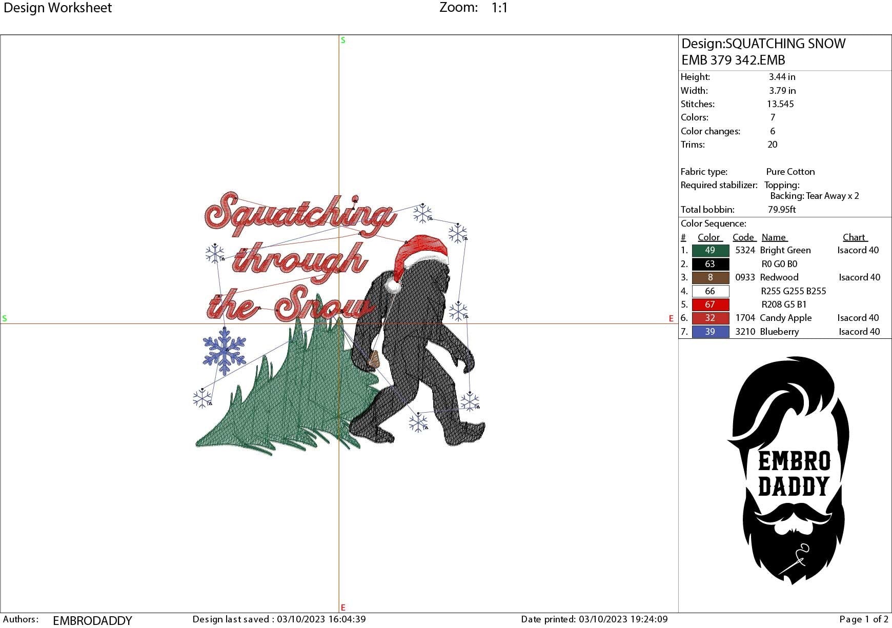 Machine Embroidery files, Squatching trough the snow, Big Foot, Yeti, Sasquatch PES, xxx, hus & more