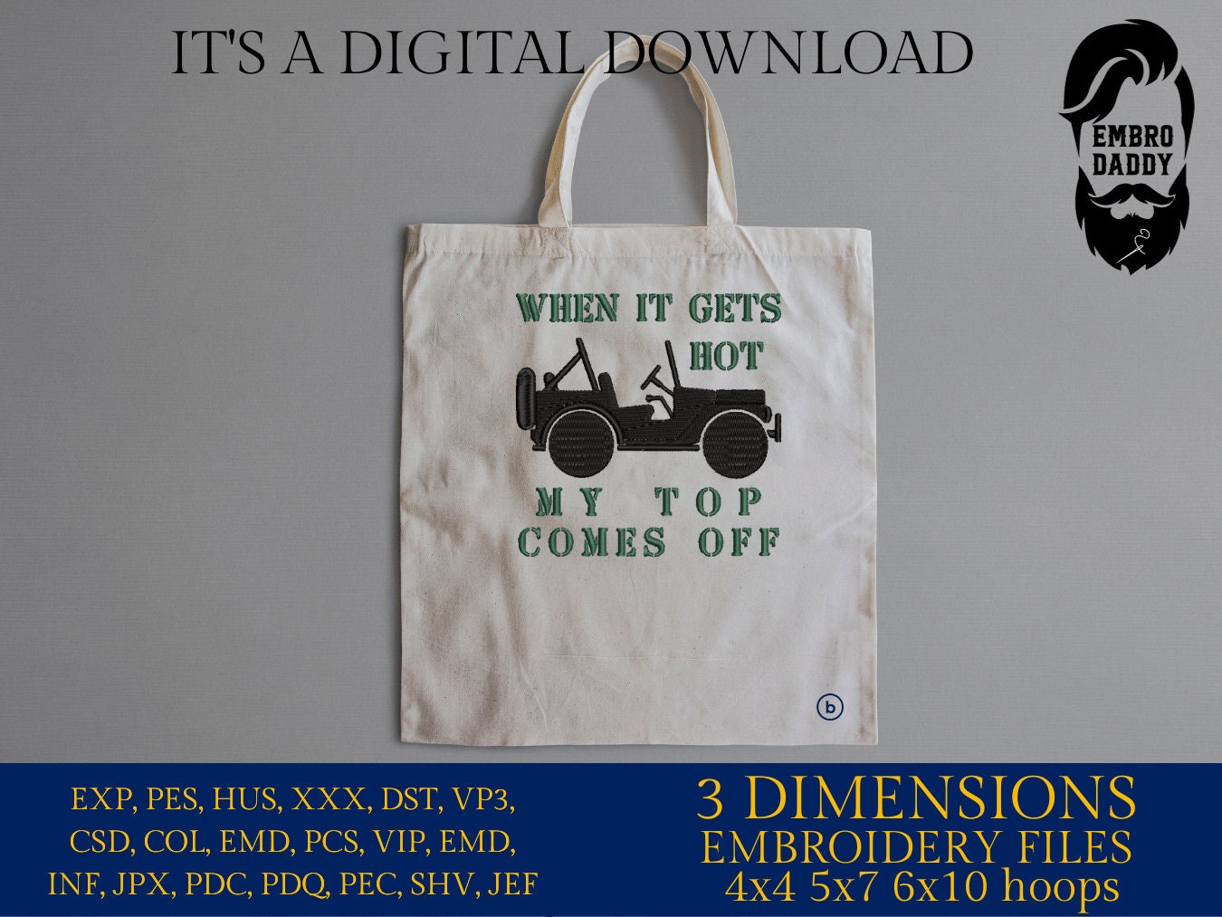 Machine Embroidery files, gets hot, top comes off, Off road car, PES, xxx, dst, hus & more