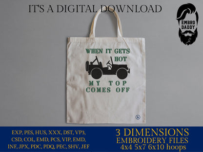 Machine Embroidery files, gets hot, top comes off, Off road car, PES, xxx, dst, hus & more