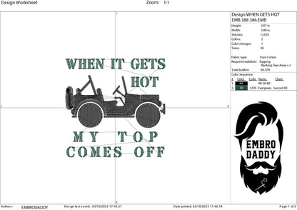 Machine Embroidery files, gets hot, top comes off, Off road car, PES, xxx, dst, hus & more