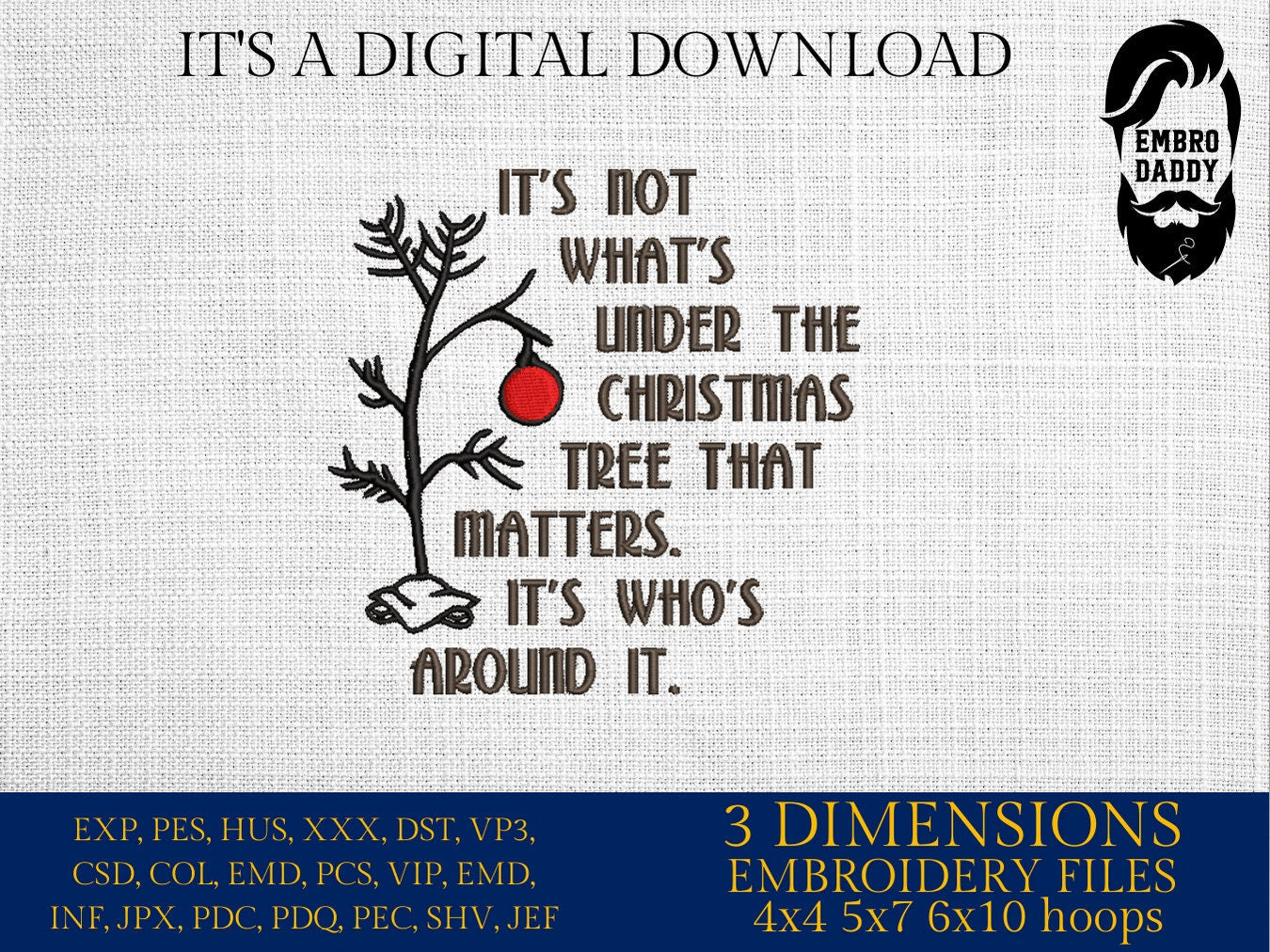 Machine Embroidery files, it's not what's under the Christmas tree, PES, DST, xxx, hus and more