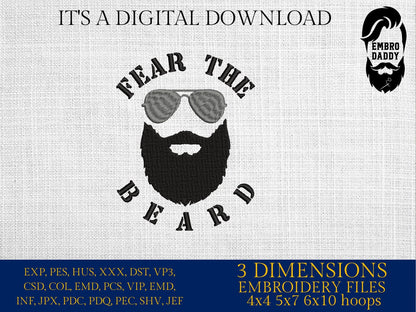 Machine Embroidery files, fear the beard, DST PES, xxx hus & more