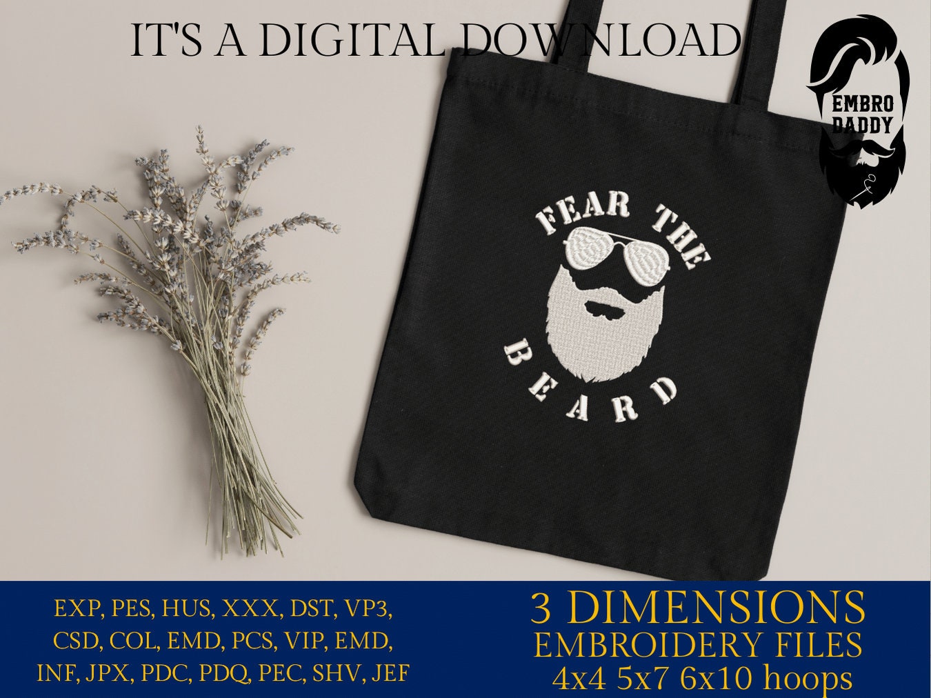 Machine Embroidery files, fear the beard, DST PES, xxx hus & more