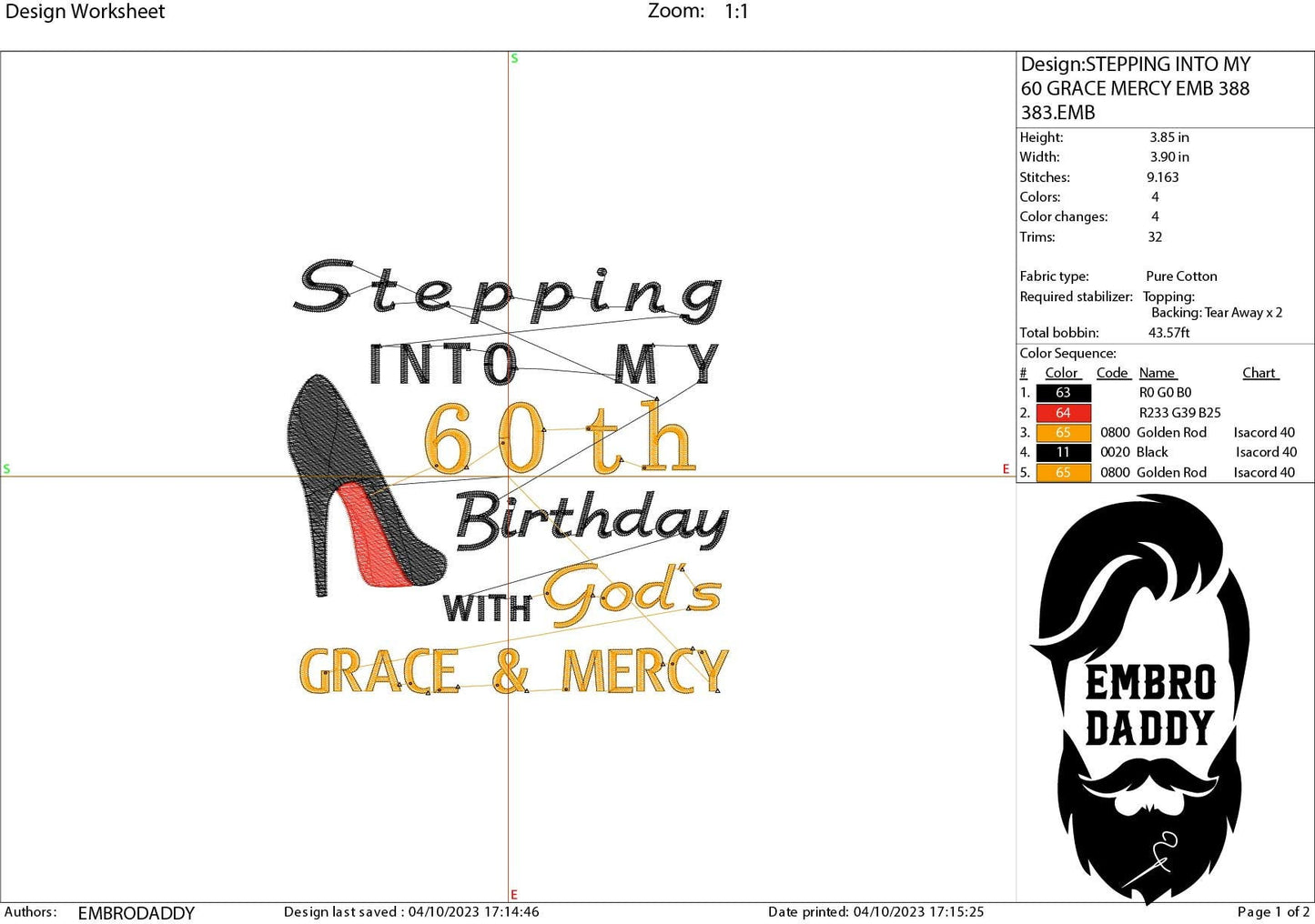 Machine Embroidery files, stepping in to my 60th with God's grace and mercy, 60 th birthday, PES, dst, vip, xxx, hus & more