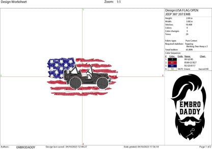 Machine Embroidery files, USA flag, Off road car, PES, xxx, dst, hus & more