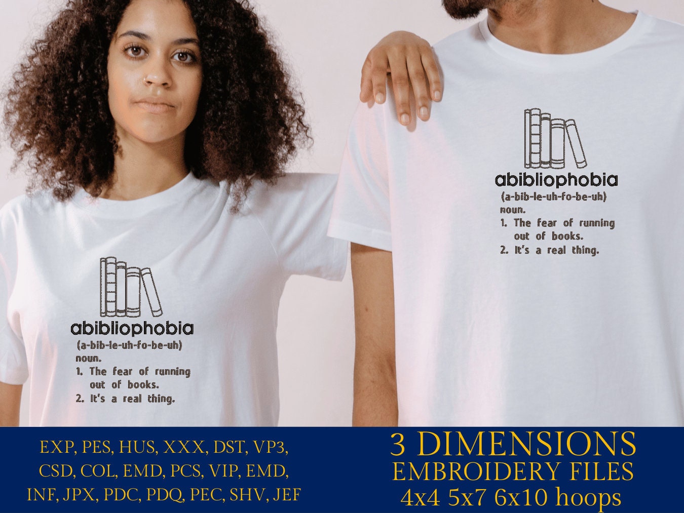 Machine Embroidery files, Abibliophobia, running out of books, funny, DST, PES, xxx, hus & more
