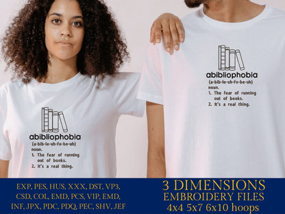 Machine Embroidery files, Abibliophobia, running out of books, funny, DST, PES, xxx, hus & more