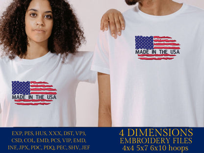 Machine Embroidery files, Made in the USA, Usa Flag, PES, DST, xxx, hus & more