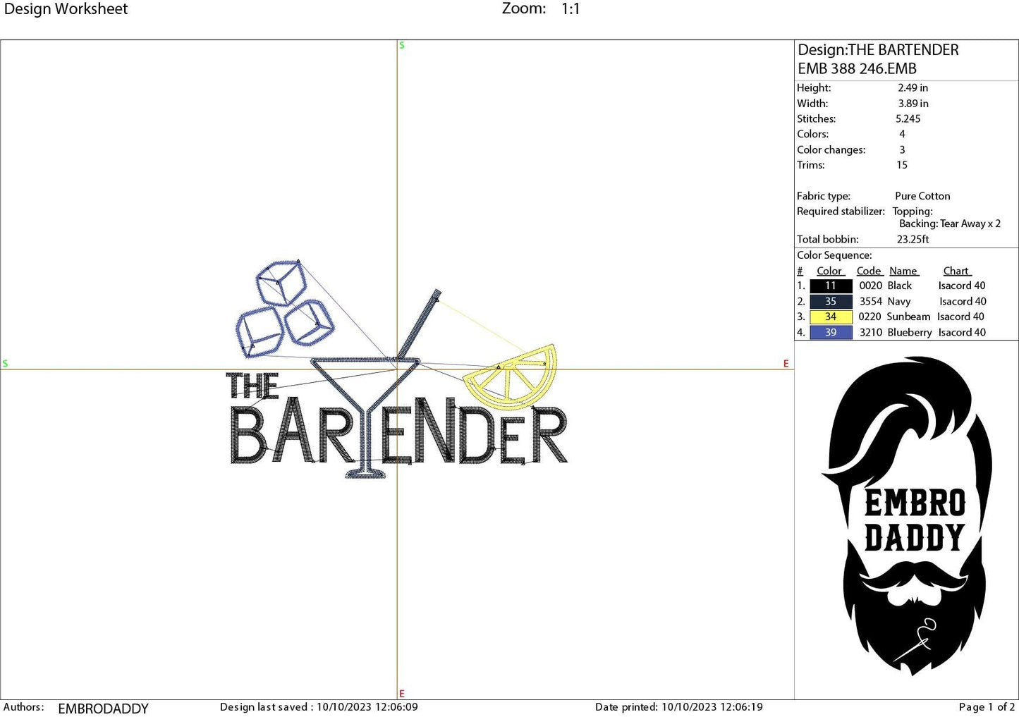 Machine Embroidery files, the bartender, DST, PES, xxx, hus & more