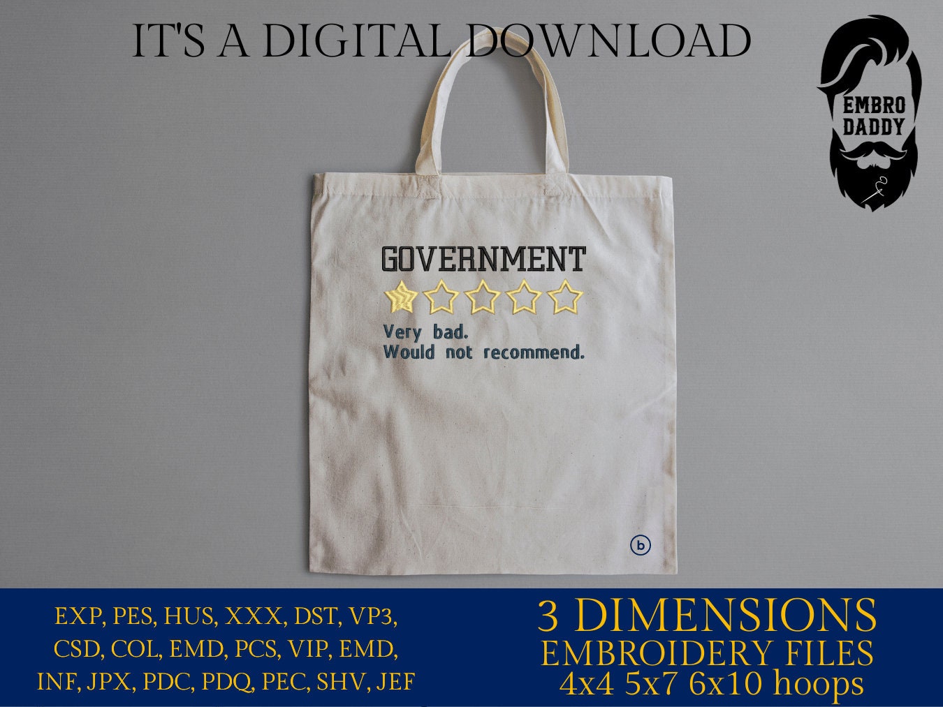 Machine Embroidery files, Government, very bad, PES, xxx, hus & more