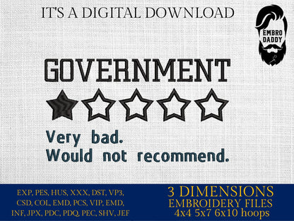 Machine Embroidery files, Government, very bad, PES, xxx, hus & more