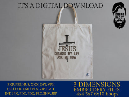 Machine Embroidery files, Jesus changed my life, PES, xxx, DST, hus & more