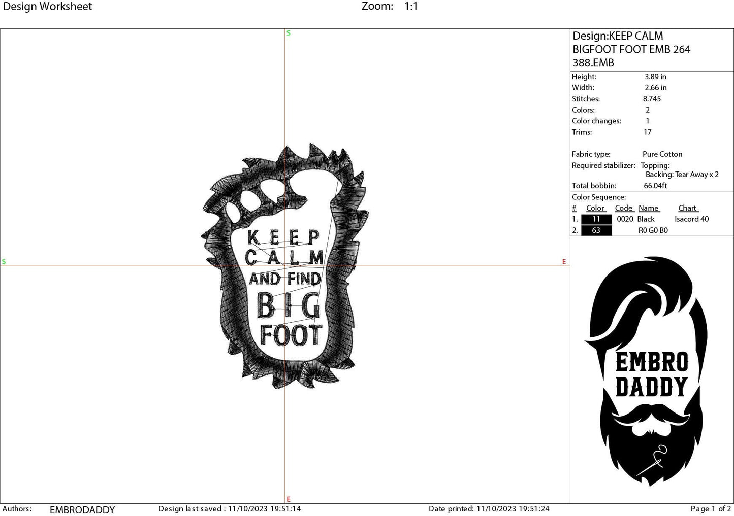 Machine Embroidery files, Keep calm and find Bigfoot, Big Foot, Yeti, Sasquatch, PES, dst, xxx, hus & more