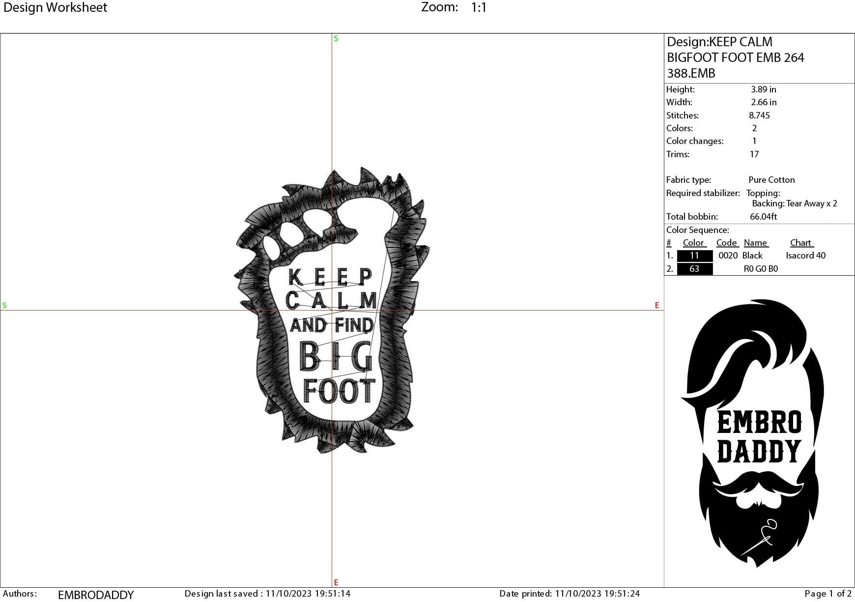 Machine Embroidery files, Keep calm and find Bigfoot, Big Foot, Yeti, Sasquatch, PES, dst, xxx, hus & more